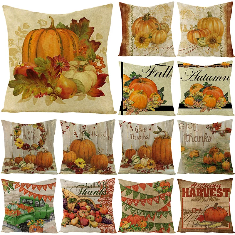 

Thanksgiving Pillowcase Decorative Sofa Linen Pillow Case Autumn Pumpkin Cushion Cover Home Decor Pillow Cover housse de coussin