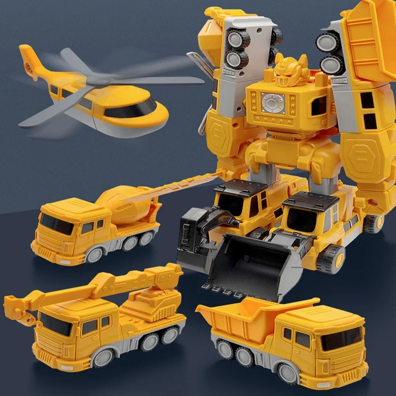 Engineering Car Toys Magnetic Transform Engineering Car Assembled Toys DIY Kids Assembly Engineering Vehicle Detachable Assembly Robot Collection Toy