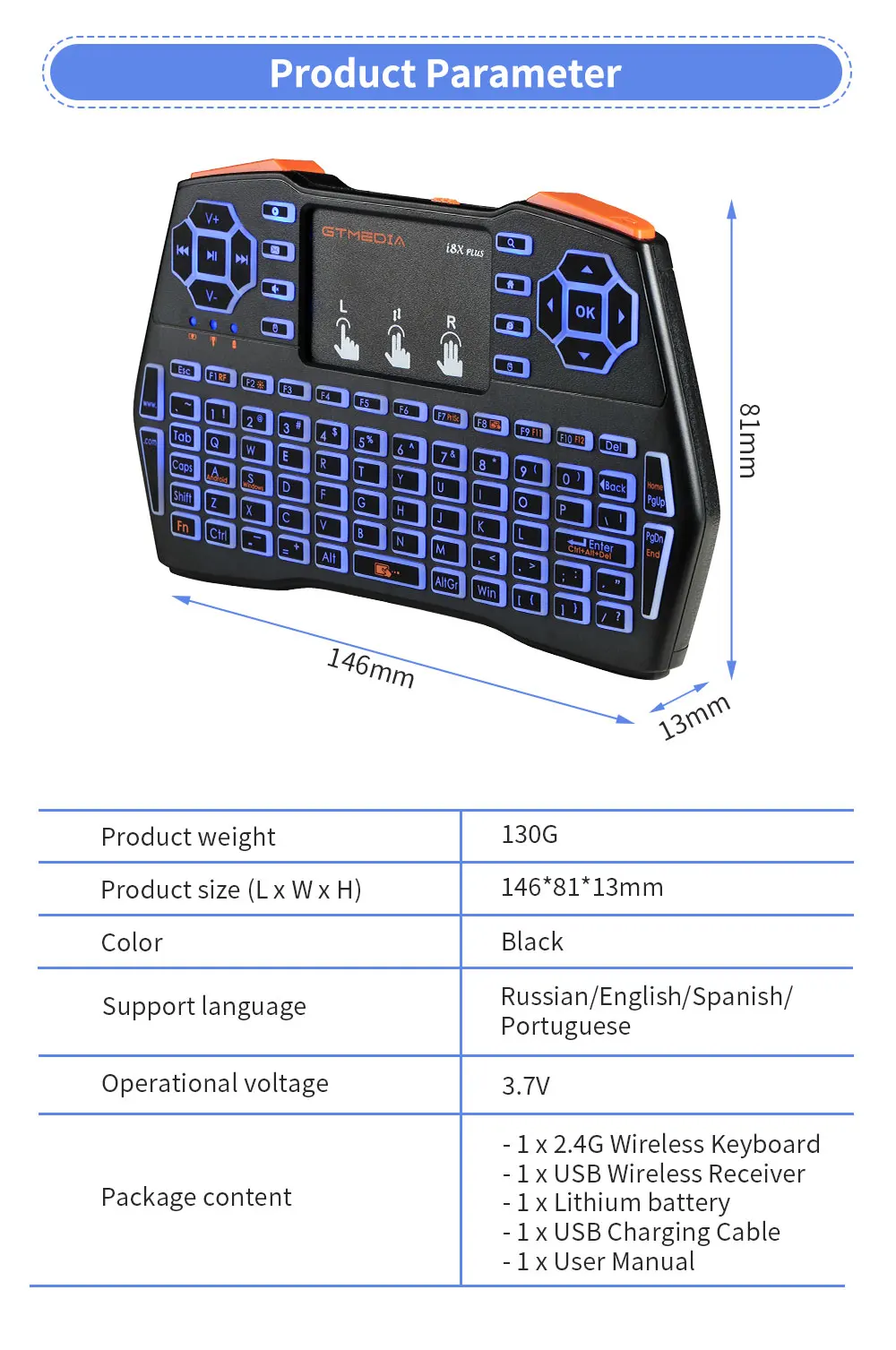 GTMEDIA Backlit i8X Plus Mini Wireless Keyboard 2.4ghz Air Mouse With Touchpad Remote Control For Android TV Box PC wireless keyboard for pc