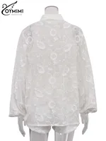 Oymimi Summer White Cotton 2 Piece Sets Women Outfit Casual Jacquard Button Wrist Sleeve Shirts And High Waist Shorts Female Set - Image 6