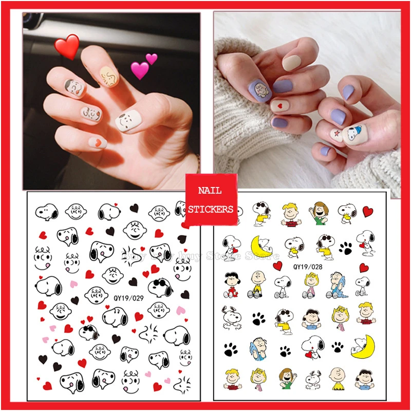 Snoopy pegatinas de uñas de varios dibujos animados, calcomanías de  decoración de uñas, diseño de uñas, accesorios de arte| | - AliExpress