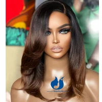 Améthyste Ombre brun brésilien perruque de cheveux humains 13x6 dentelle frontale pré plumée partie latérale Remy cheveux longueur moyenne blanchi perruque vague 4