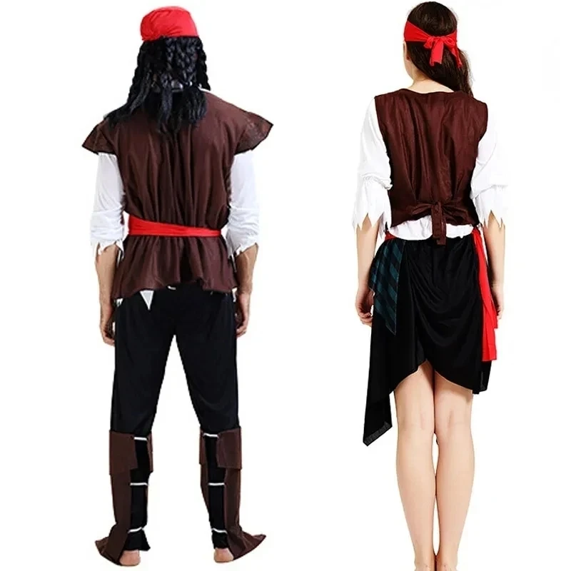 Pirata Pirati dei Caraibi Cosplay Capitano Jack Sparrow Costume Uomo Donna Maschio Femmina Carnevale Halloween Set sexy - immagine 4