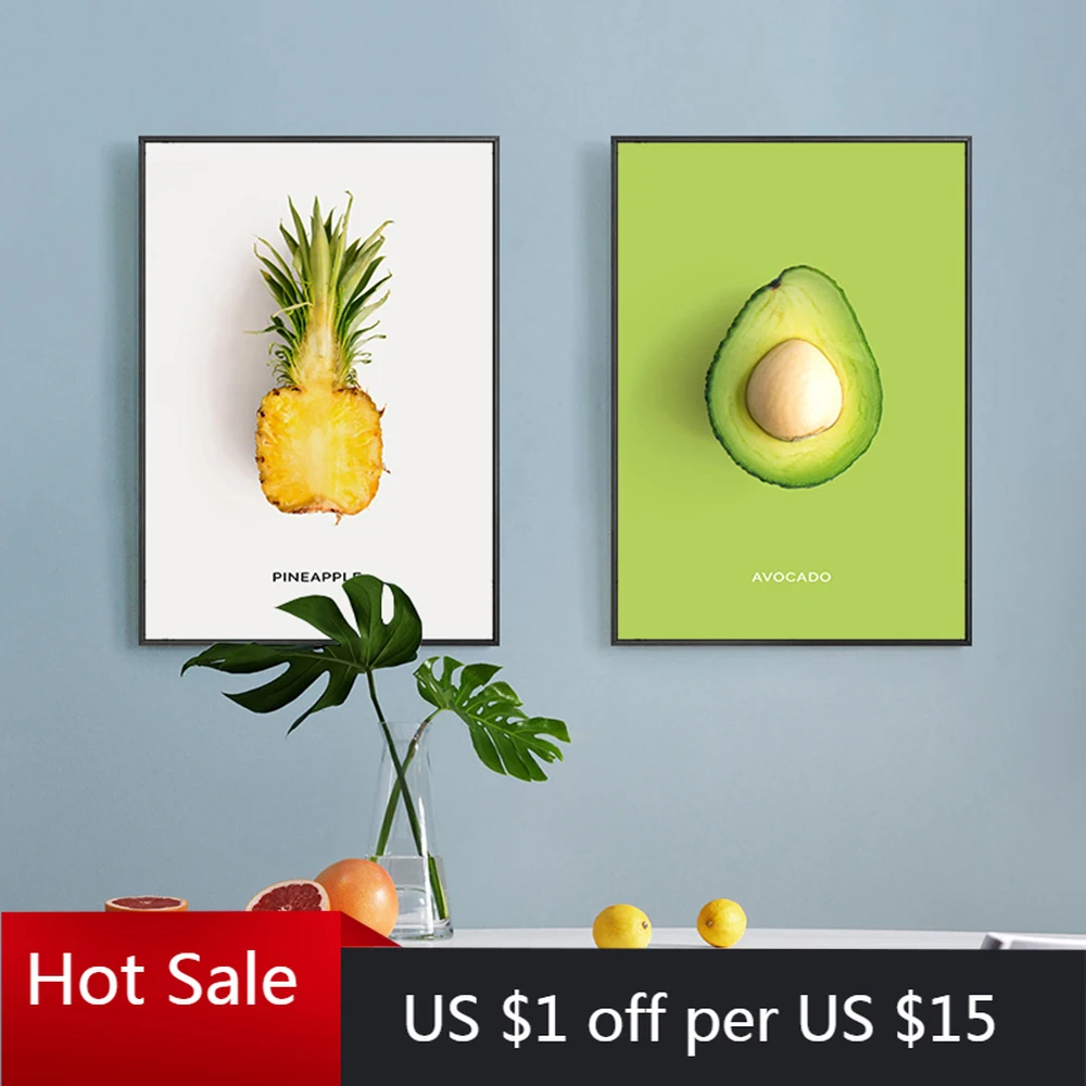 

16 Fruits Pictures Avocado Pineapple Strawberry Kiwi Canvas Painting Posters Nursery kitchen Room Decor Prints Nordic Wall Art