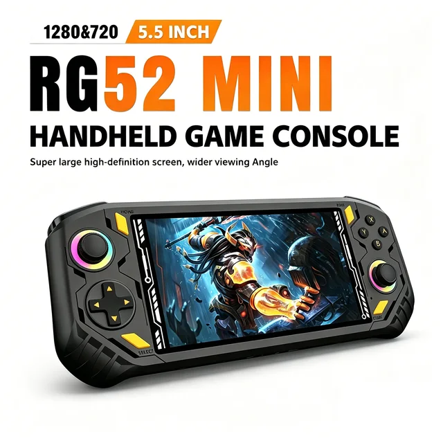 Console de jeu portable rétro RG52 Mini, lecteur de jeux portable, chipset RK3562, écran HD 5,5 pouces, compatible WiFi avec les jeux PSP 1