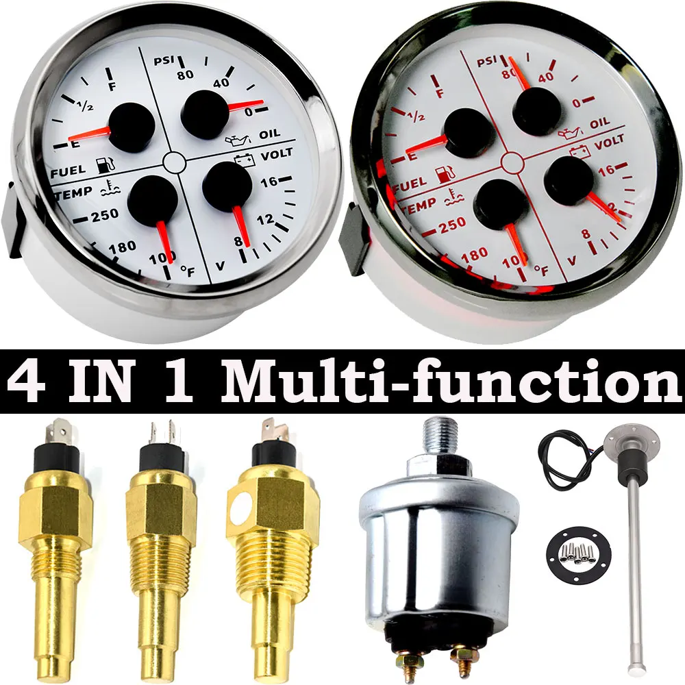 4IN1OilPressureGauge85MMGaugeRedBacklightforMarineBoatFuel