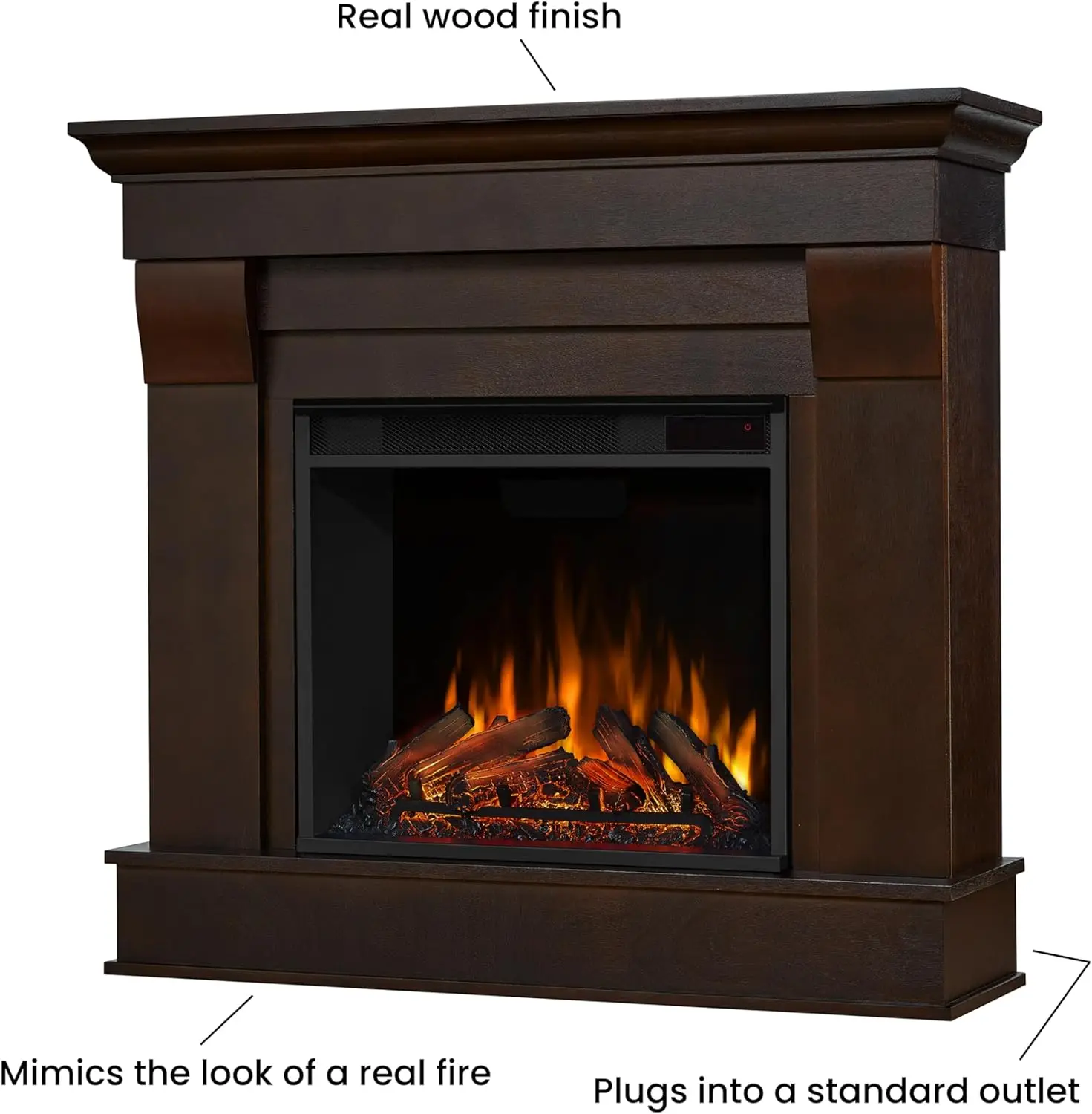 41'Electric Fireplace with Mantel for Living Room or Bedroom, Replaceable Fireplace Insert Heater,Realistic Log and Flame Effect 3