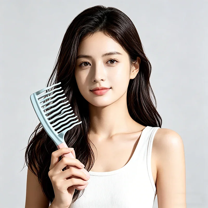 긴 컬과 볼륨감 있는 스타일을 위한 1PC 듀얼 와이드 톱니 헤어 빗 곱슬머리 관리 및 가정용을 위한 우아한 헤어 케어 도구
