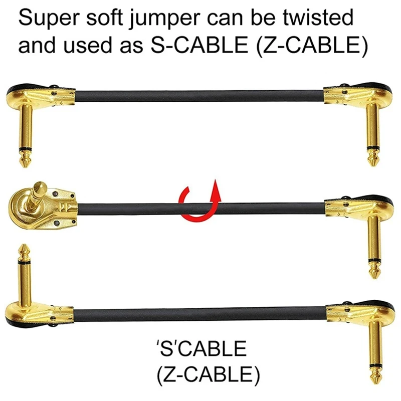 Guitar Patch Cable 1 Pc Anti-noise 10-60cm 1/4" Right Angle Oxygen-free Audio Line Guitar Effects Pedal Jack Plug