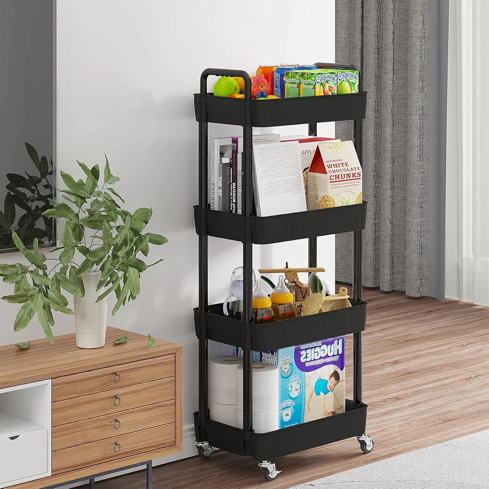 Kitchen movable trolley storage rack, bedroom bathroom floor standing multi-layer snack rack, baby product storage rack