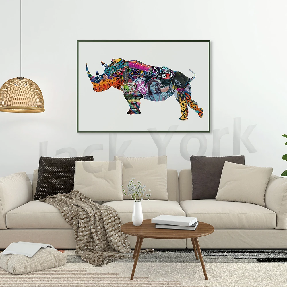 

Rhino Street Graffiti Pop Art Printable Wall Art, Abstract Animal Poster, Modern Home Wall Decor