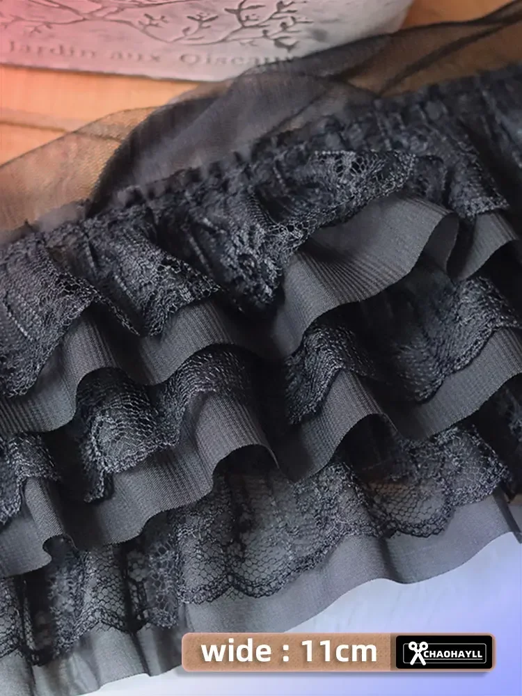 Dentelle Plissée à Volants - 6 M, Noir, Mousseline De Soie, 4.5 Cm De Large, Pour Couture Et Déco