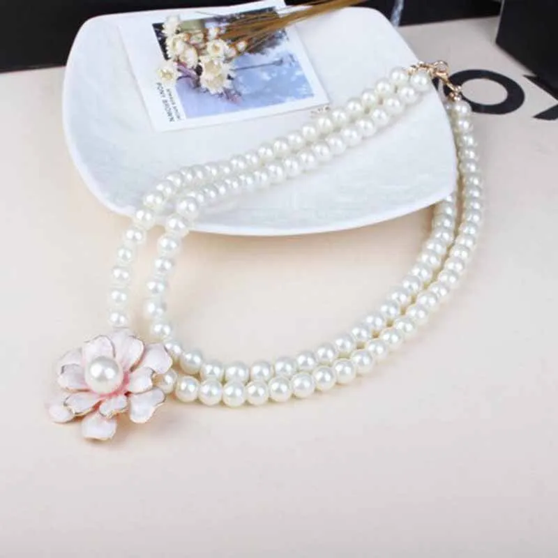 2022 Long Necklaces With Pearl Fashion Jewelry Camellia Pendant