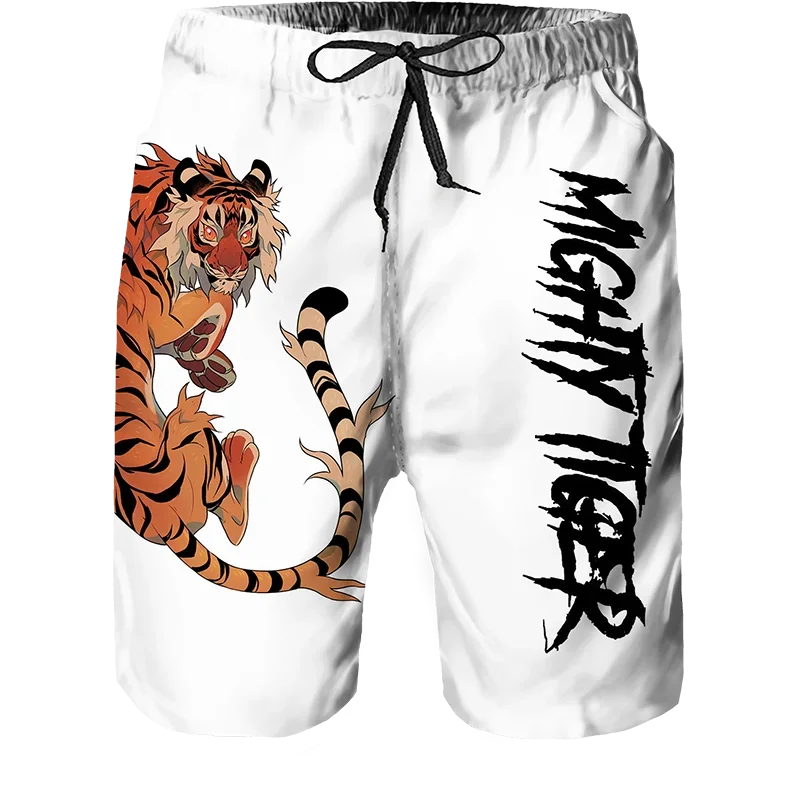 2024 Summer New Men Beach Shorts Casual Cool Animal 3d Print Tiger Short Pants Running Trunks Breathable Men Pockets Swimwear 5