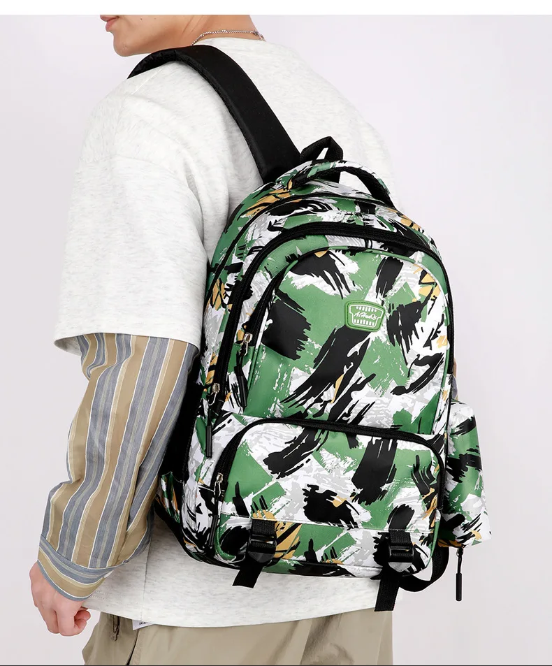 Lässiger Rucksack mit Blumendruck für Männer und Frauen, neuester Camouflage-Reiserucksack aus Oxford-Stoff für Herren für die Mittelschule – Detail 22
