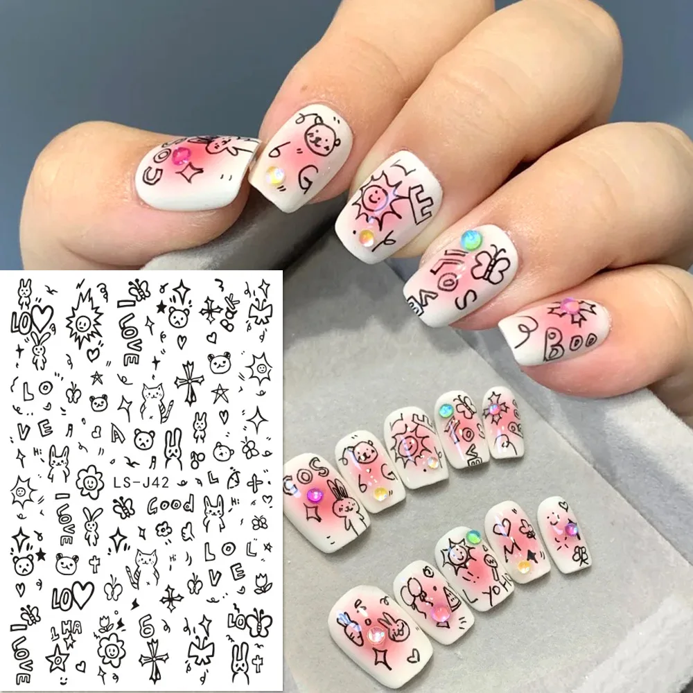 

1Pcs 3D Pattern Graffiti Funny Wind Cartoon Head Nail Stickers Nail Slider Nail Parts Diy Nail Art Supplies Press On Nails