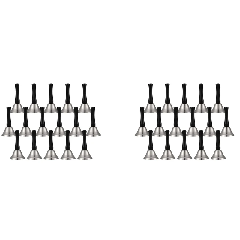 

48X Hand Bells Silver Steel Service Handbells Black Wooden Handle Diatonic Metal Bells Musical Percussion (Nickel White)