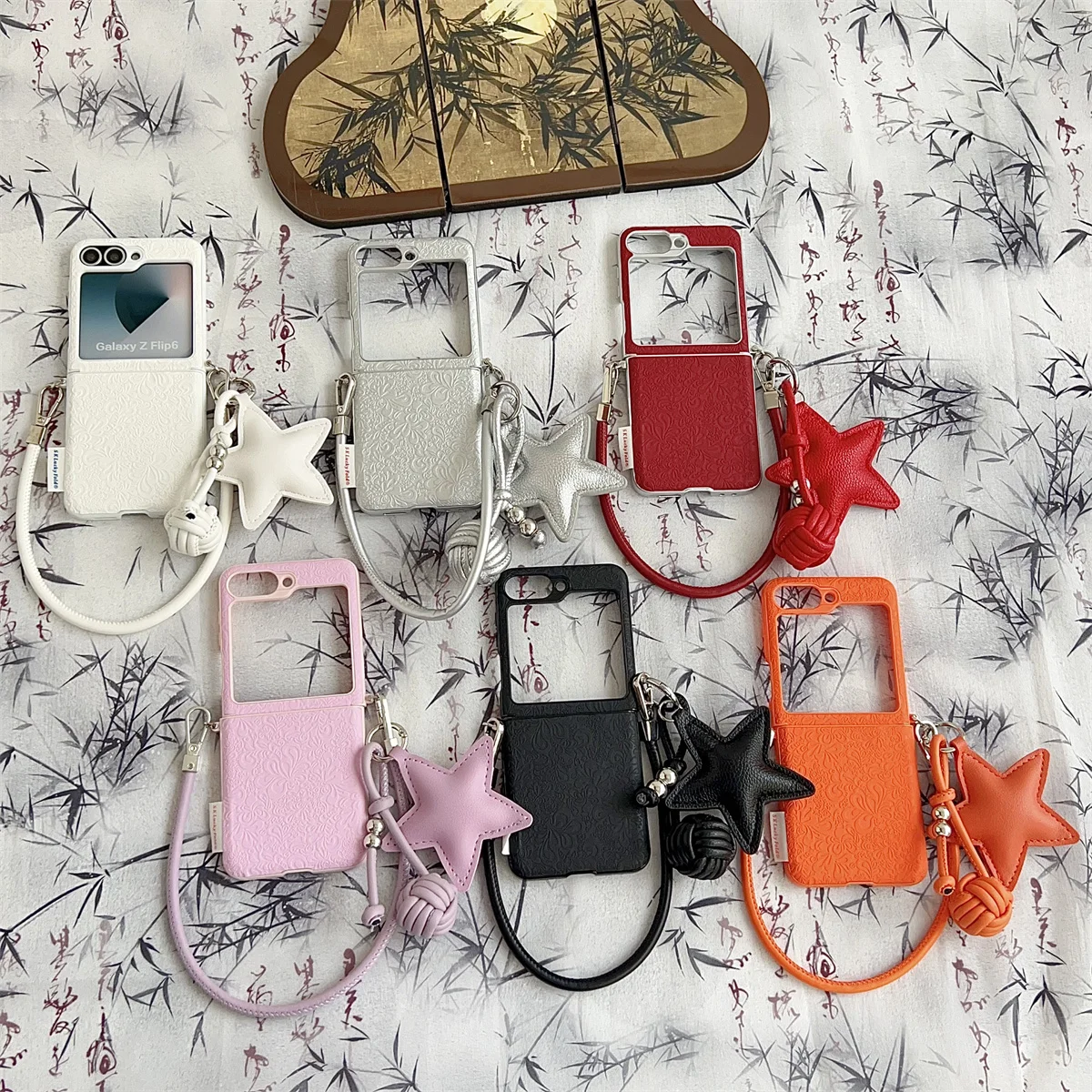 Retro Flower Pattern Rope Wrist Strap Leather Phone Case with Hinge Protection
