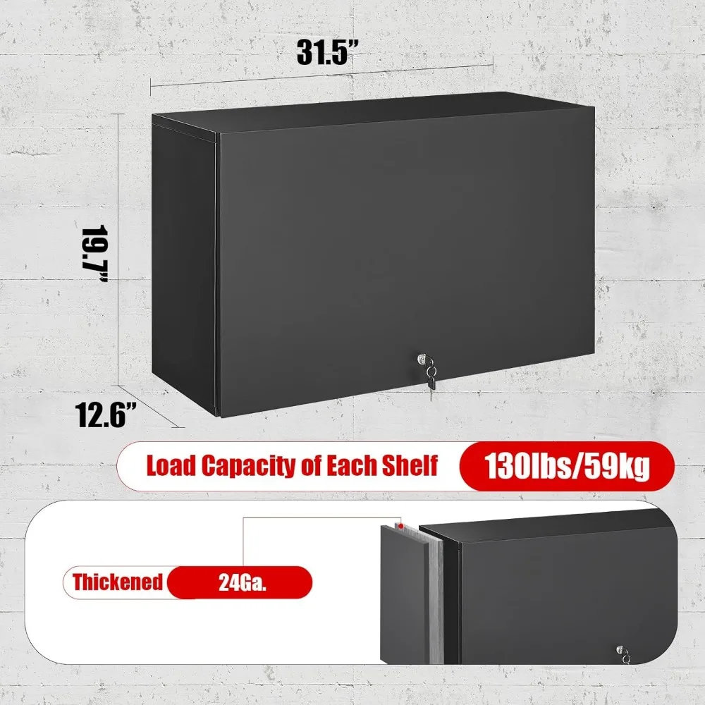 Metal Wall Storage Cabinet w Flip-Up Door Adjustable Shelf Metal Cabinet Hanging Garage Upper Cabinets Floating Lockable Steel 3