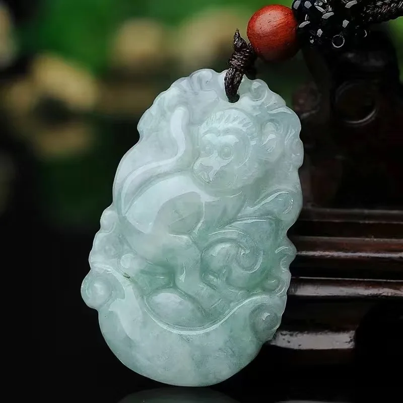 Burma Unisex Jadeite Pendant Hand Carved Lucky Amulet Chinese Zodiac Jade Necklace With Chain For Men Women Gift