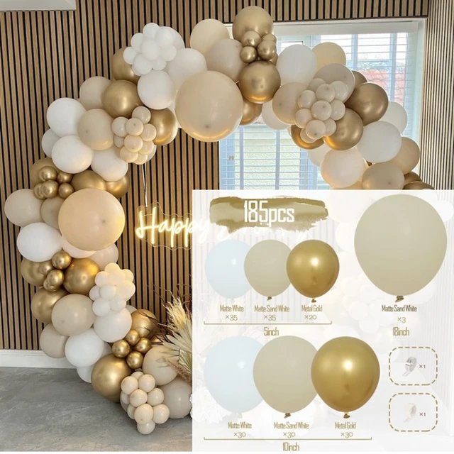 Guirxiété de ballons en arc, sable, blanc, or, beige, ingent