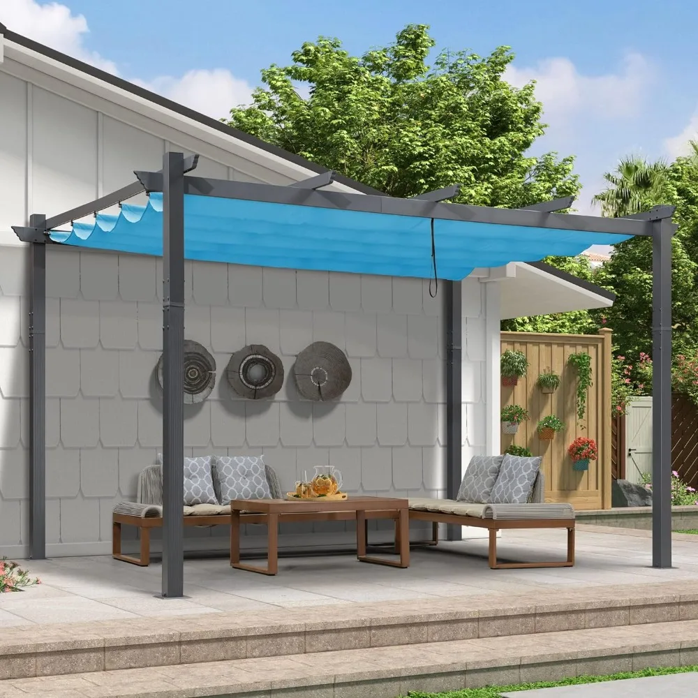 

10' X 13' Outdoor Retractable Pergola with Shade Canopy Patio Metal Shelter for Porch Garden Modern Yard Grape Trellis Pergola