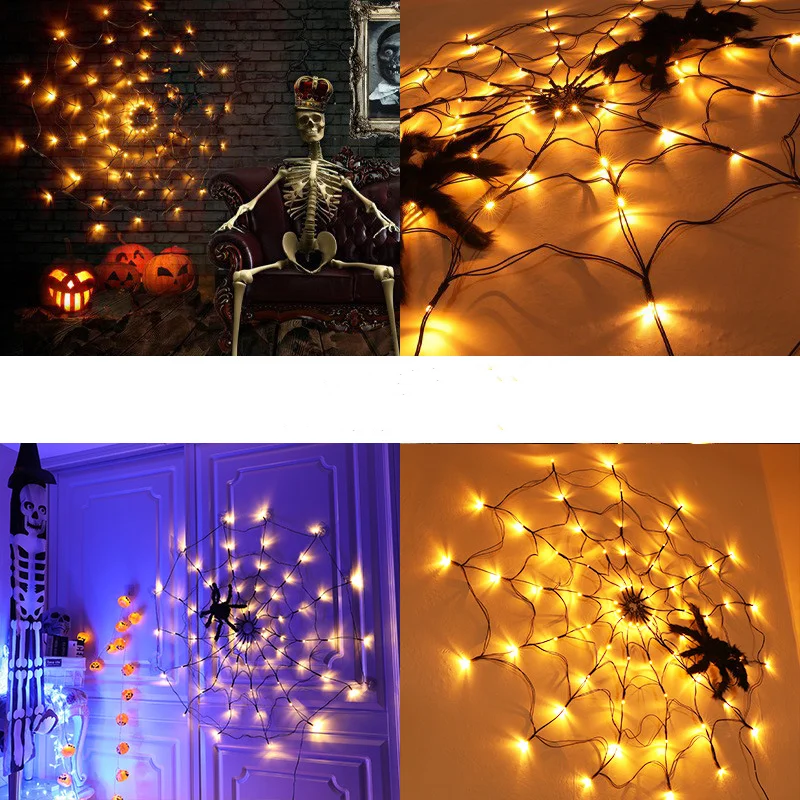 Halloween LED Spider Web String Light with Remote Large Cobweb Net Halloween  Party Decoration Outdoor Indoor Hanging Ornament - AliExpress