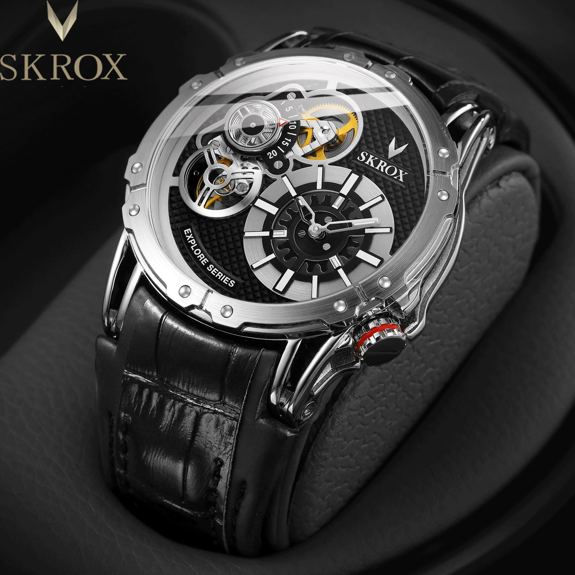 Punk Style Big Size Dual Movements Automatic Man Watch Tourbillon Original Luxury Sports Rubber Band Wrist Watches