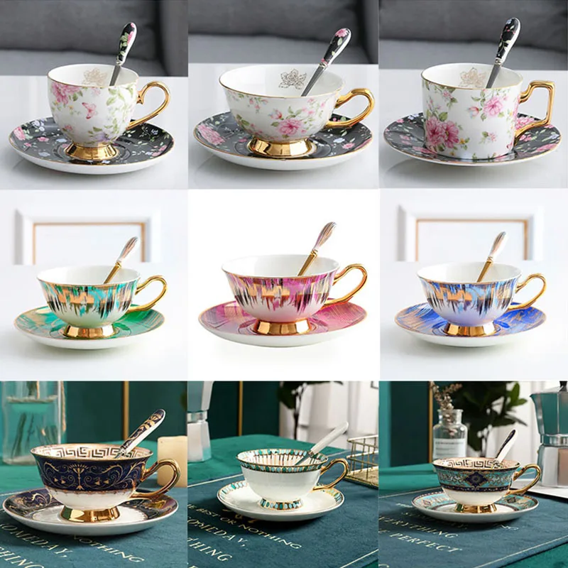 Teacup Tea set Tea Cup Flower Bird Ceramic Tea Cup Saucer Spoon Set Coffee  Cup