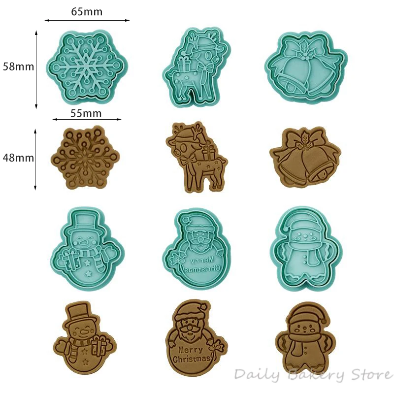 Christmas Cookie Embosser Mold Cartoon Santa Snowflake Pattern Cookie Cutter 6Pc/set, cookie cutter,cookie mould,cookie printing mold,baking mold,cookie maker press kit,baking decorating tools
