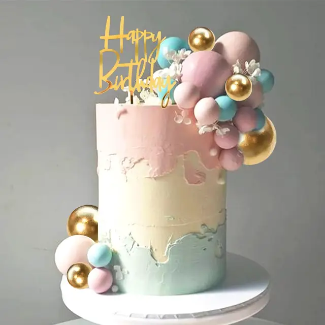 Decoración Para Tartas Boho - Rosas, Bolas Doradas Y Hojas De Palma