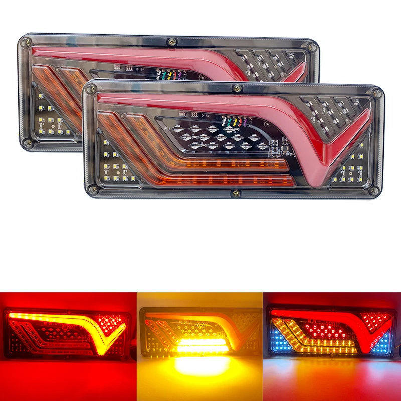 2pcs 24v Dynamic Led Truck Tail Light Turn Signal Rear Brake Lights