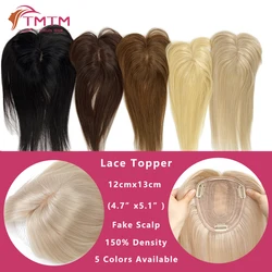 Blonde Lace Topper 12x13CM Human Hair Extensions European HairPiece Natural Middle Part Toupee For Women 3 Clips In For Thin Hai