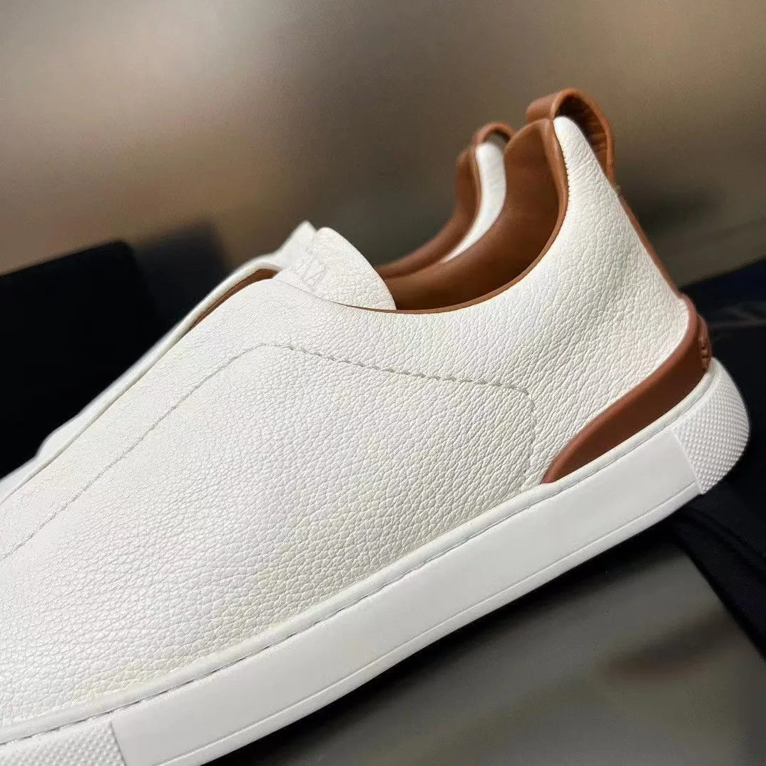 2024 Spring Autumn Genuine Leather Sneakers Men England Round Toe Lace Up Flat Shoes Man Casual Comfortable Vulcanized Shoes Men