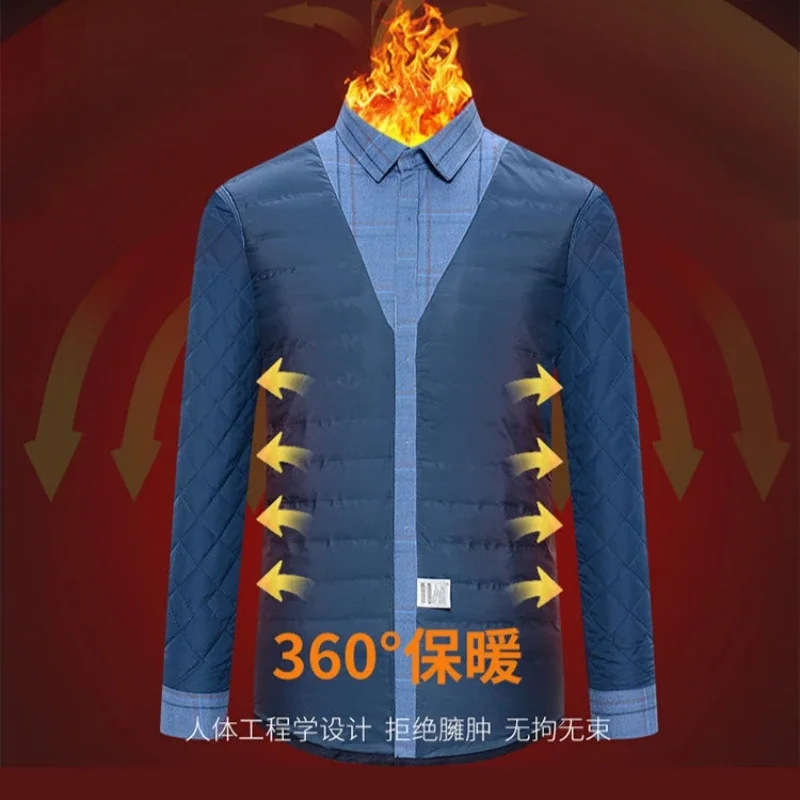 Outerwear Shirts Fleece Tops Male Parkas Lightweight Down Jackets Shirt for Men's Warm Winter Clothes Casual Work Slim Fit 5XL