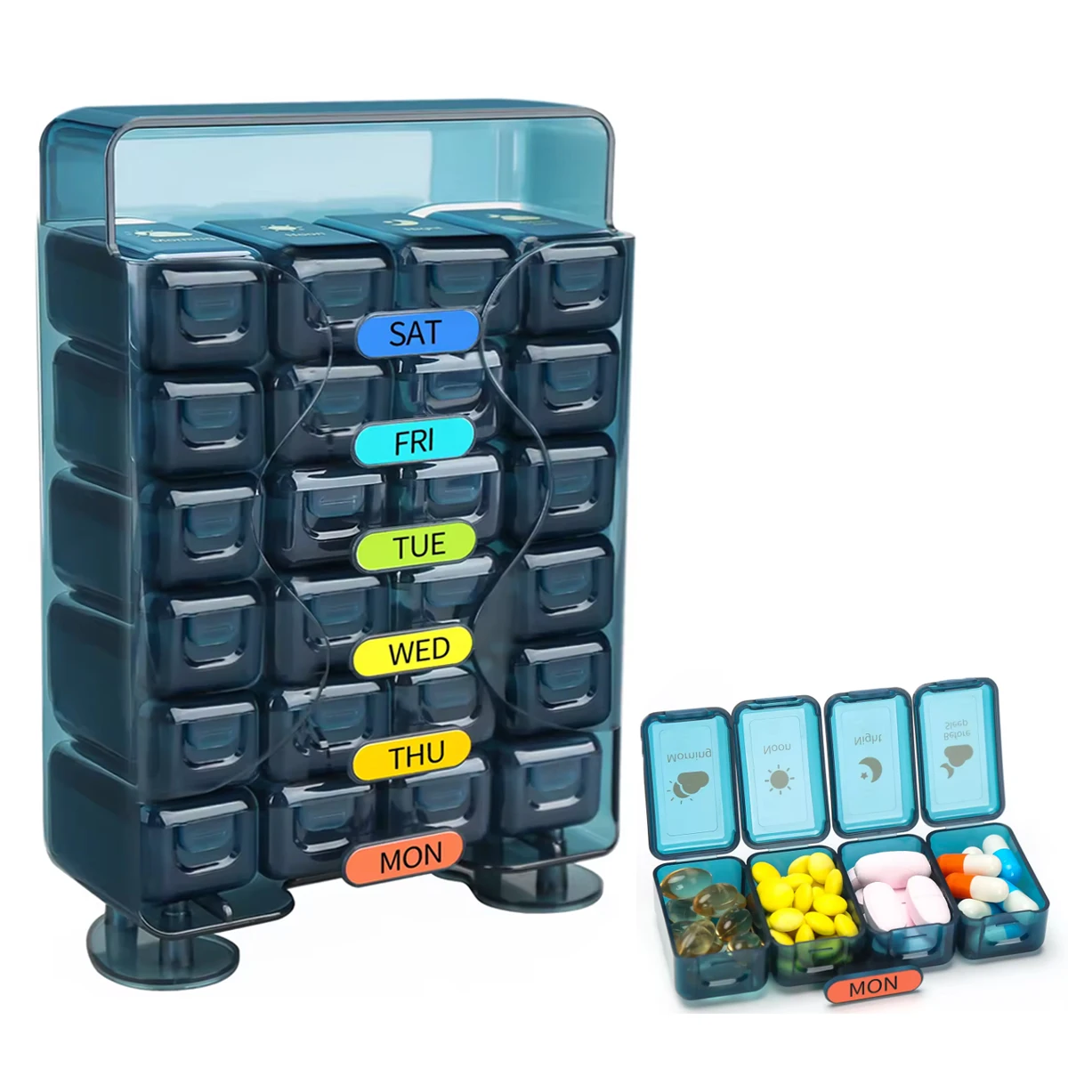 Weekly Pill Organizer 7 Day 4 Times A Day 28 Grid Large Daily Pill Cases Medicine Organizer Box Container for Portable Travel