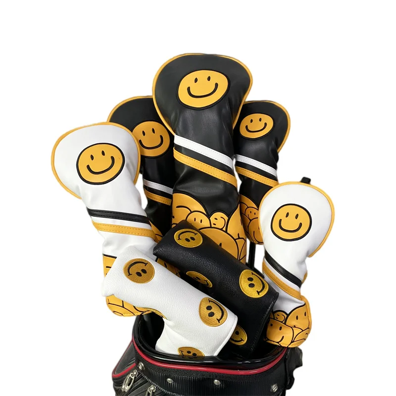 

Golf Headcover for Wooden Cover and Putter Cover Pu leather Smiley Face Style Golf Supplies