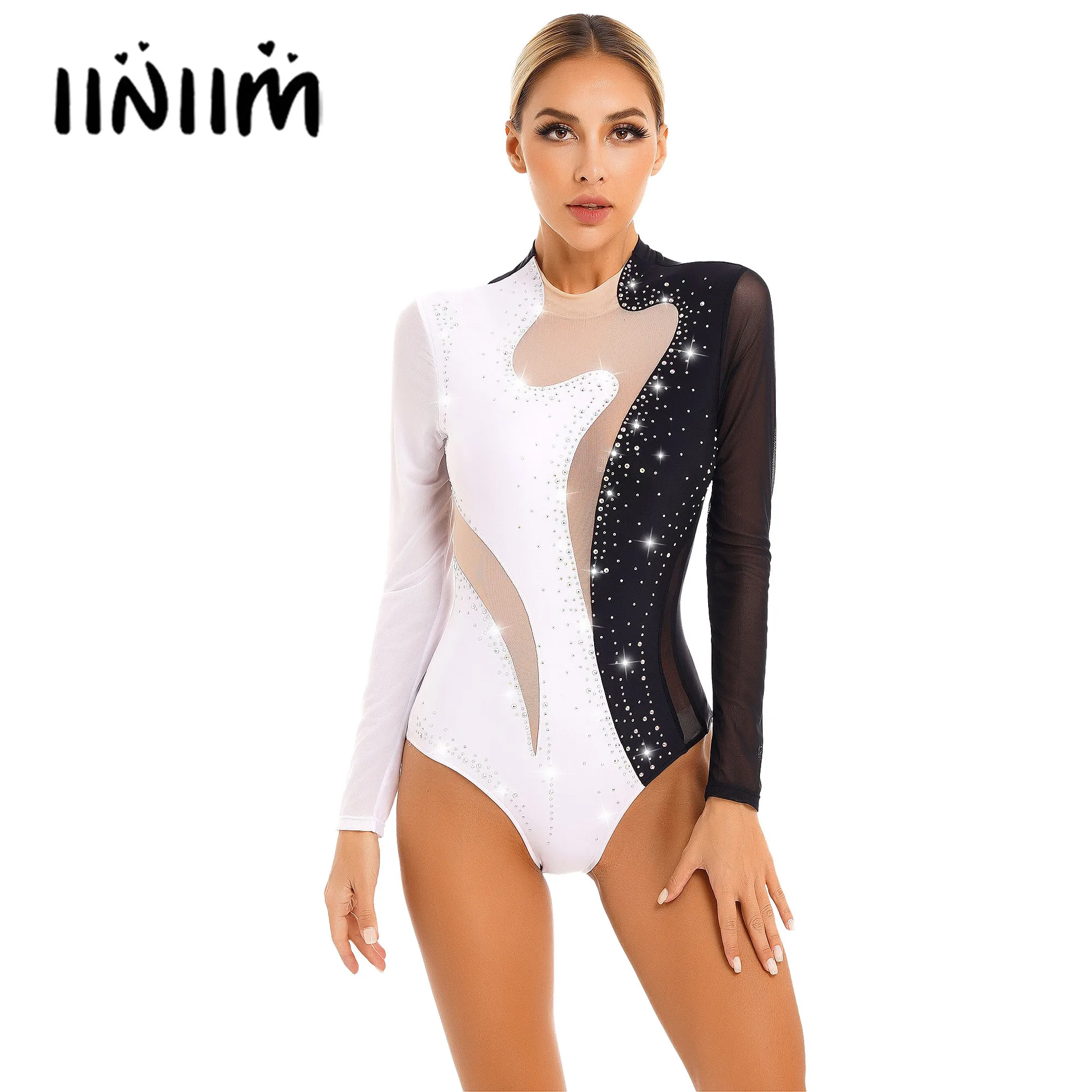 

Women's Ballet Tights Long Sleeve Mock Neck Ballet Leotards Bodysuit Figure Skating Costume Glitter Gymnastics Dance Outfit