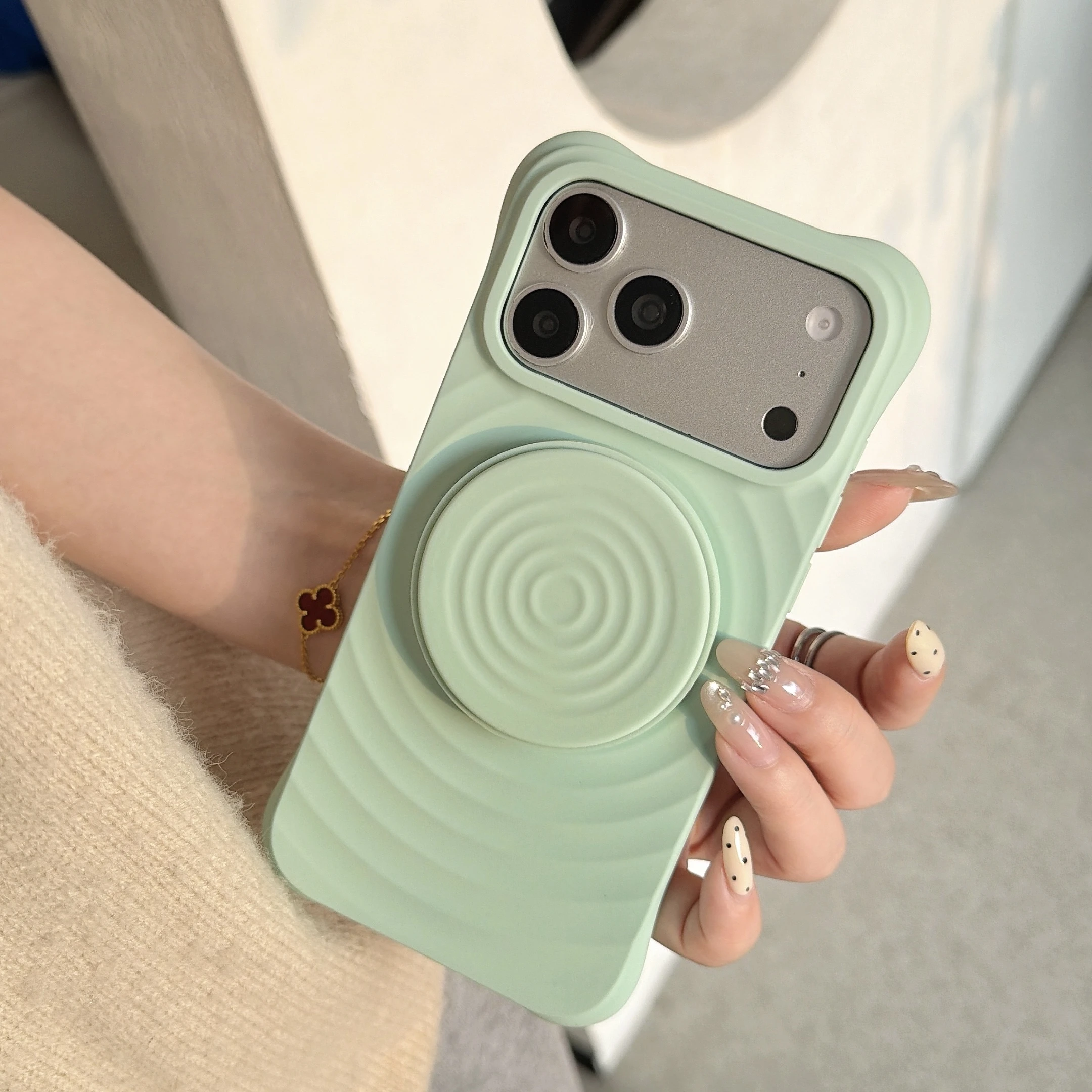 Pastel Matte Wavy Ring Holder Slim Phone Case Cover