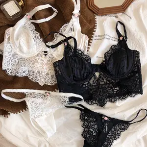White Diamond Beautiful Underwear Comfortable Push Up Bra Set Sexy Lace  Embroidery Feather Lingerie and Women Bras and Panties LJ201211