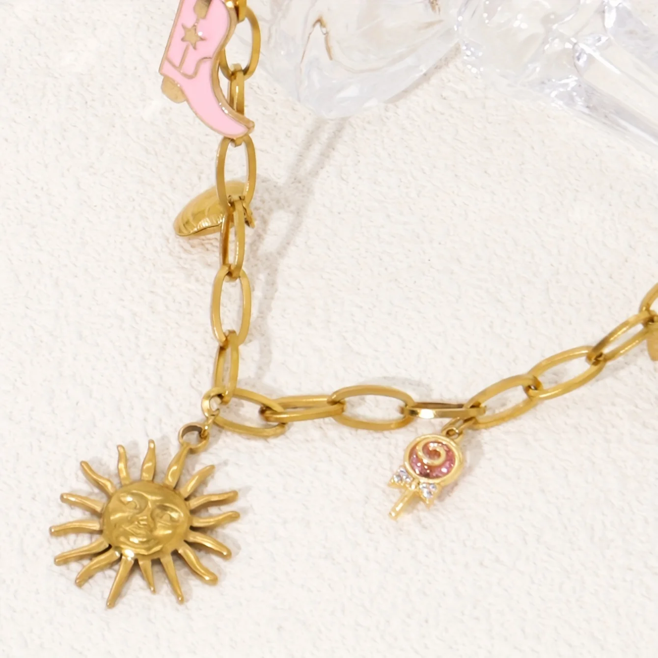 Charm Boots Stainless Steel Starfish Fish Multi-Pendant Necklaces for Women