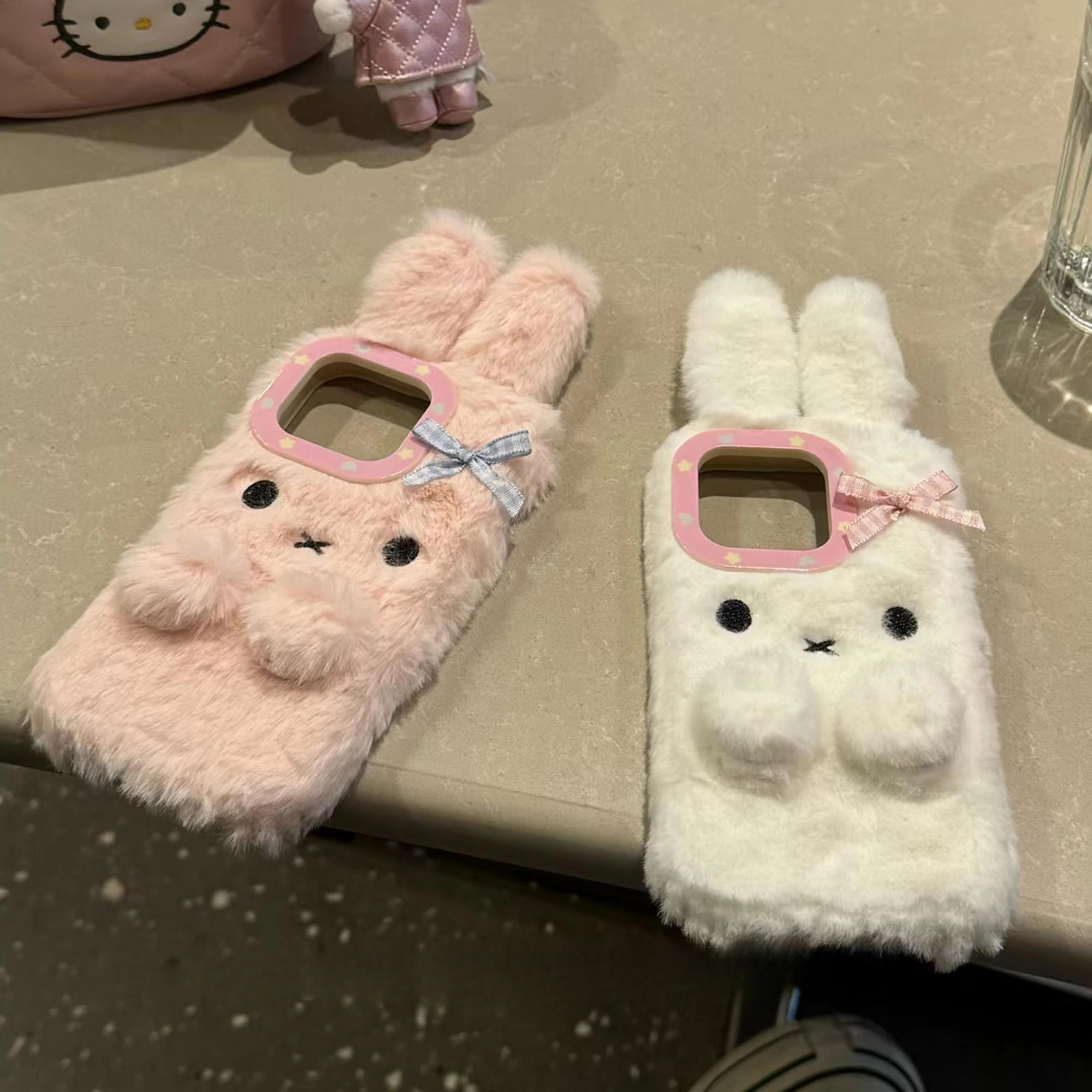 Plush Cute white pink rabbit Phone Case for IPhone16 15 14 13 12 Pro ...