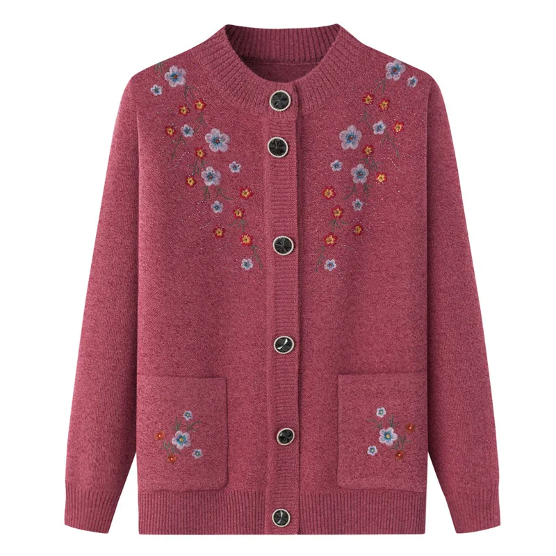 

Fdfklak Korean Fashion Sweater Cardigan Brown Embroidery Sweater Women Autumn Winter Long Sleeve Cardigan Female Big Size Coat