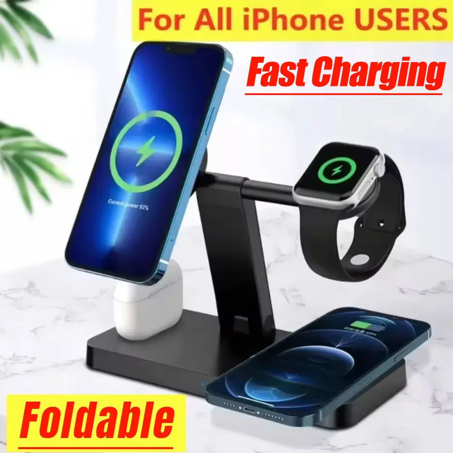 4 In 1 Wireless Charger Stand Induction Super Fast Charging For Magsafe iPhone 17 16 15 14 13 12 Pro Max Apple Watch Airpods Pro