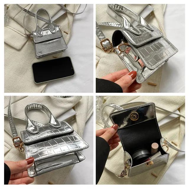 Fashionable Candy Colored Stone Texture Shiny Small Square Bag Flip Cover Shoulder Slanted Bag Lipstick Pouch Daily Commute 3