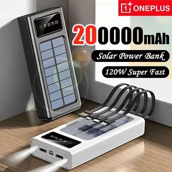 OnePlus 200000mAh Solar Power Bank With Led Super Fast Charging Ultra High Capacity 4 Cables Digital Display External Battery 1