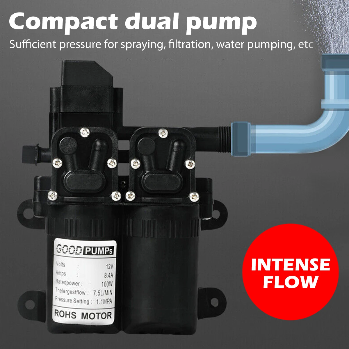 Pompe à Eau 12V Diaphragme - 160PSI, 8L/min, Auto-amorçante - Pour Camping-car, Bateau, Caravane, Arrosage