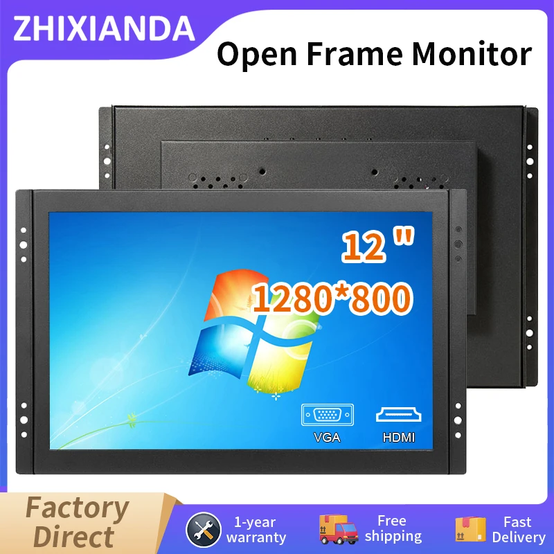 Écran tactile PCAP intégré industriel cadre ouvert TFT moniteur LCD avec HDMI VGA interface USB annulation d'écran 12 pouces 1280x800