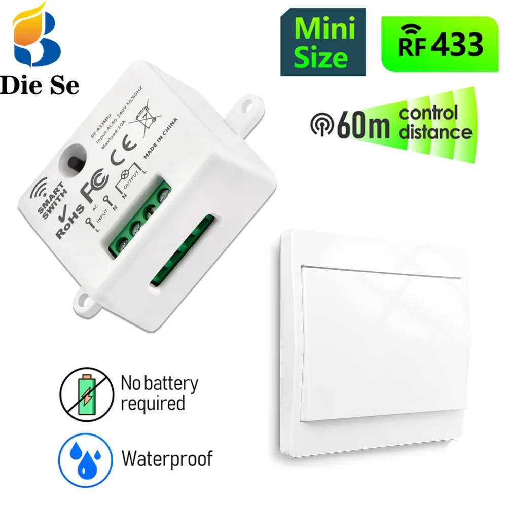 Interruptor de luz autoalimentado inalámbrico, 433mhz, Rf, cinético, sin  batería, necesita CA 110V, 220V, 10A, módulo de relé para electrodomésticos