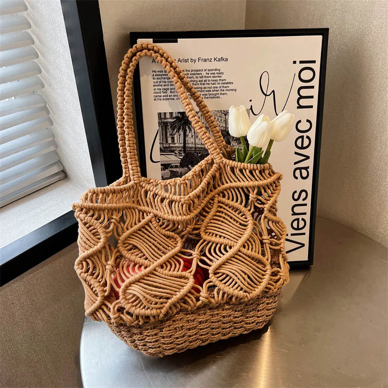 

New Summer Big Straw Bags for Women Beach Bags Woven Handbags Travel Shopper Casual Resort Style Shoulder Tote Bags Wholesale